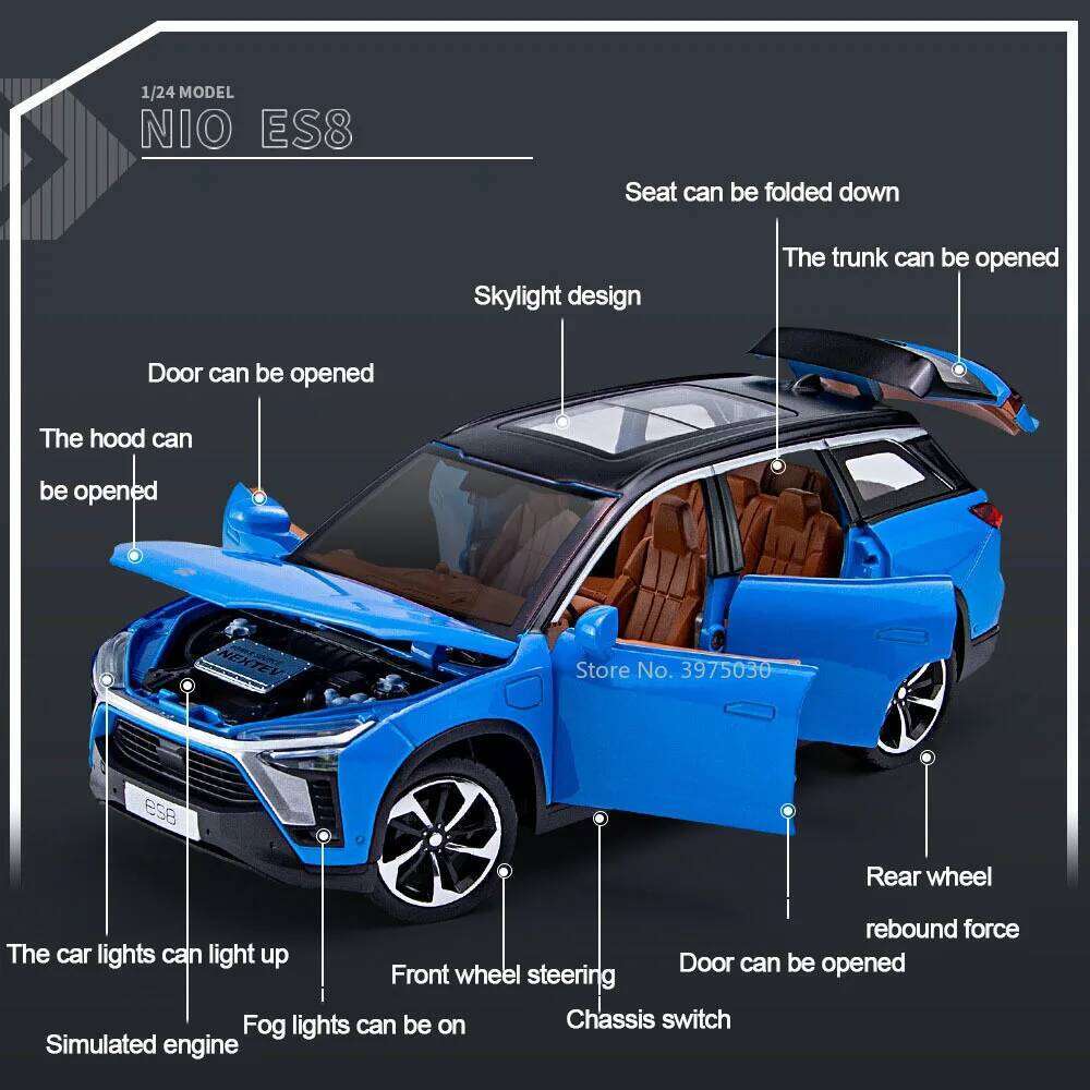 1:24 Scale NIO ES8 Great Wall POER SUV Cars Models Toys Alloy Diecast New Energy Vehicles with Sound Light Model for Kids Gifts Z260306