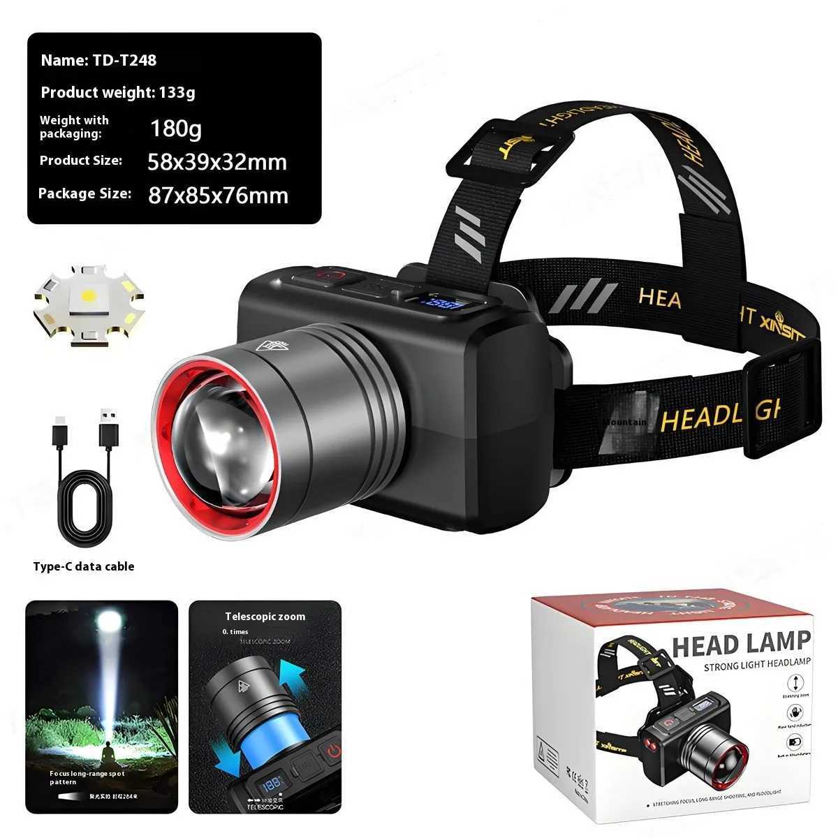Super Bright LED Sensor Headlamp USB Rechargeable Headlight Front Led Head Light With built-in battery Camping Fishing Lantern H260307