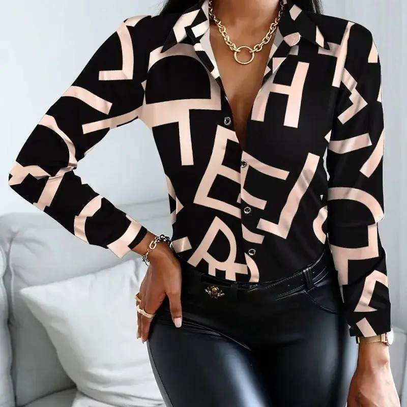 Elegant Womens Fashion Blouse 2023 SpringSummer Digital Print Shirt Slim Fit Office Female Tops 260228