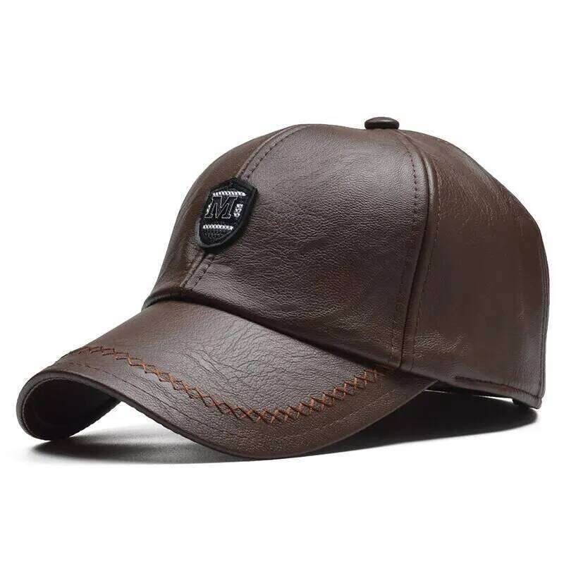 M Label Pu Leather Baseball Caps Spring and Autumn Outdoor Adjustable Casual Hats Sunscreen Hat Y260304