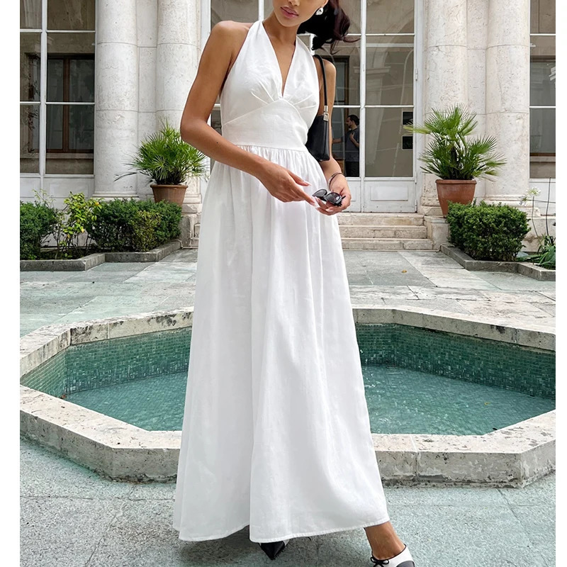 Women Summer Cotton Long Dress Sleeveless Sexy V-Neck Boho Maxi Dress Loose Style Long Dress Vestidos Clothes 260306