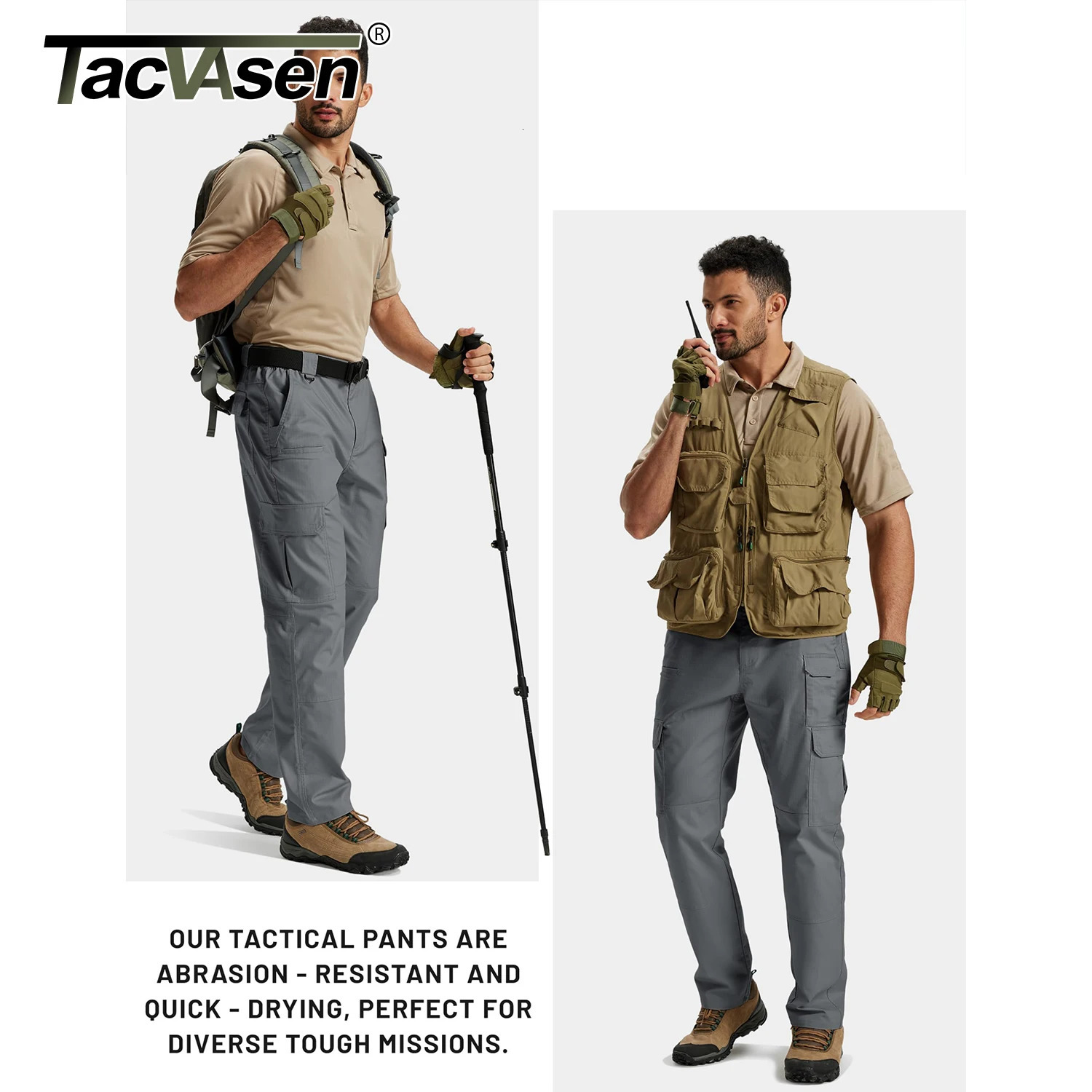 TACVASEN Mens Cargo Work Pants Hiking Tactical Waterproof Trousers Ripstop Breathable Stretch Pants with 8 PocketsNo Belt 260305