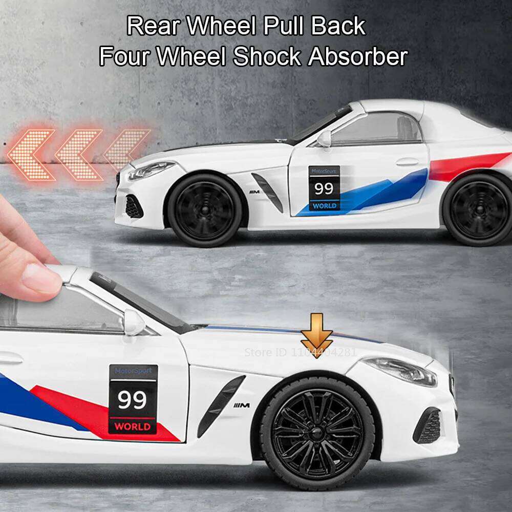 1:22 Z4 I8 Alloy Diecast Model Sports Car Toys Doors Opened Sound Light Pull Back Vehices for Friend's Holiday Gift Z260306