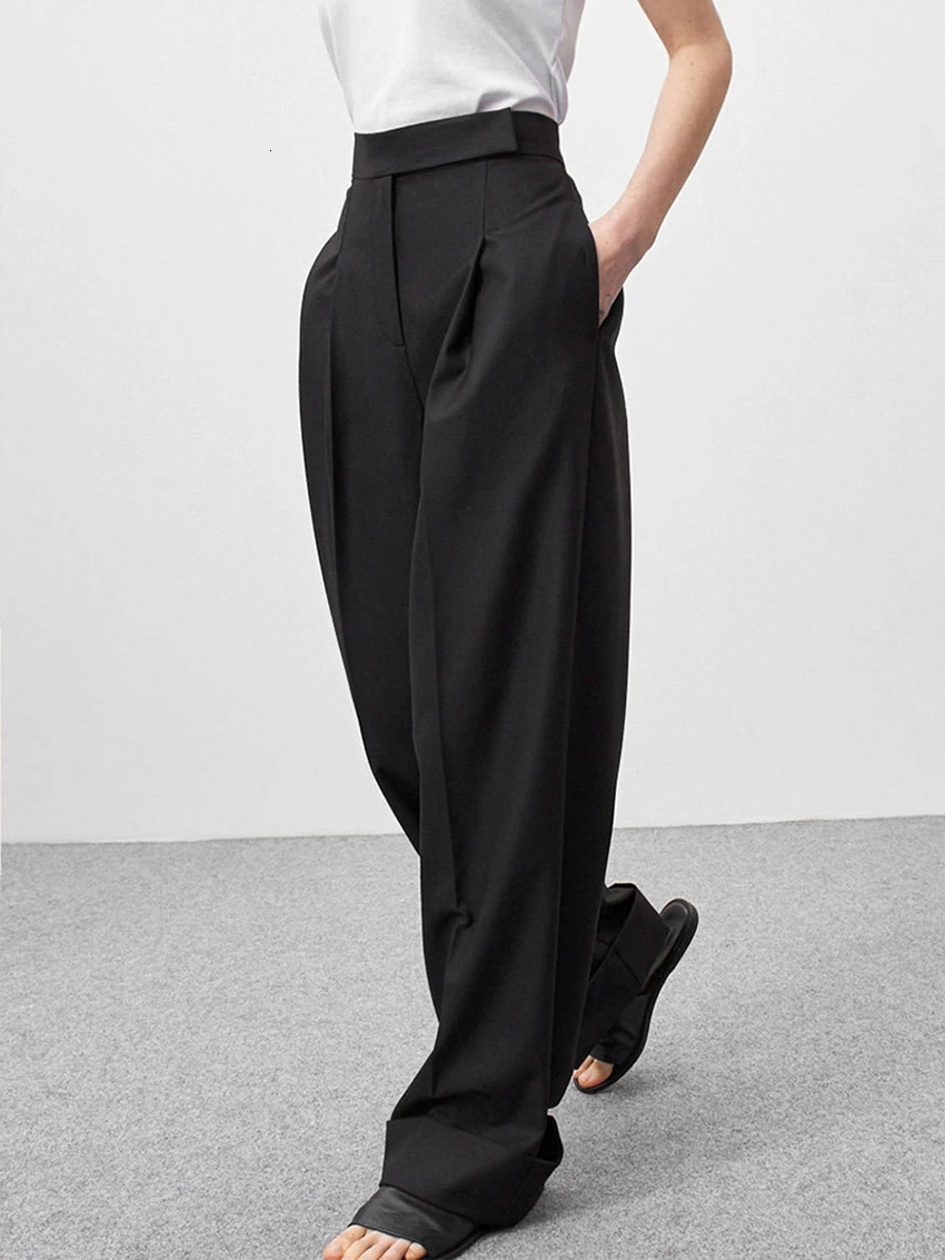 Parc Fee Fashion Loose Black Office Womens Pants Casual High Waist Wide Trousers Elegant Classic Full Length Female 260306