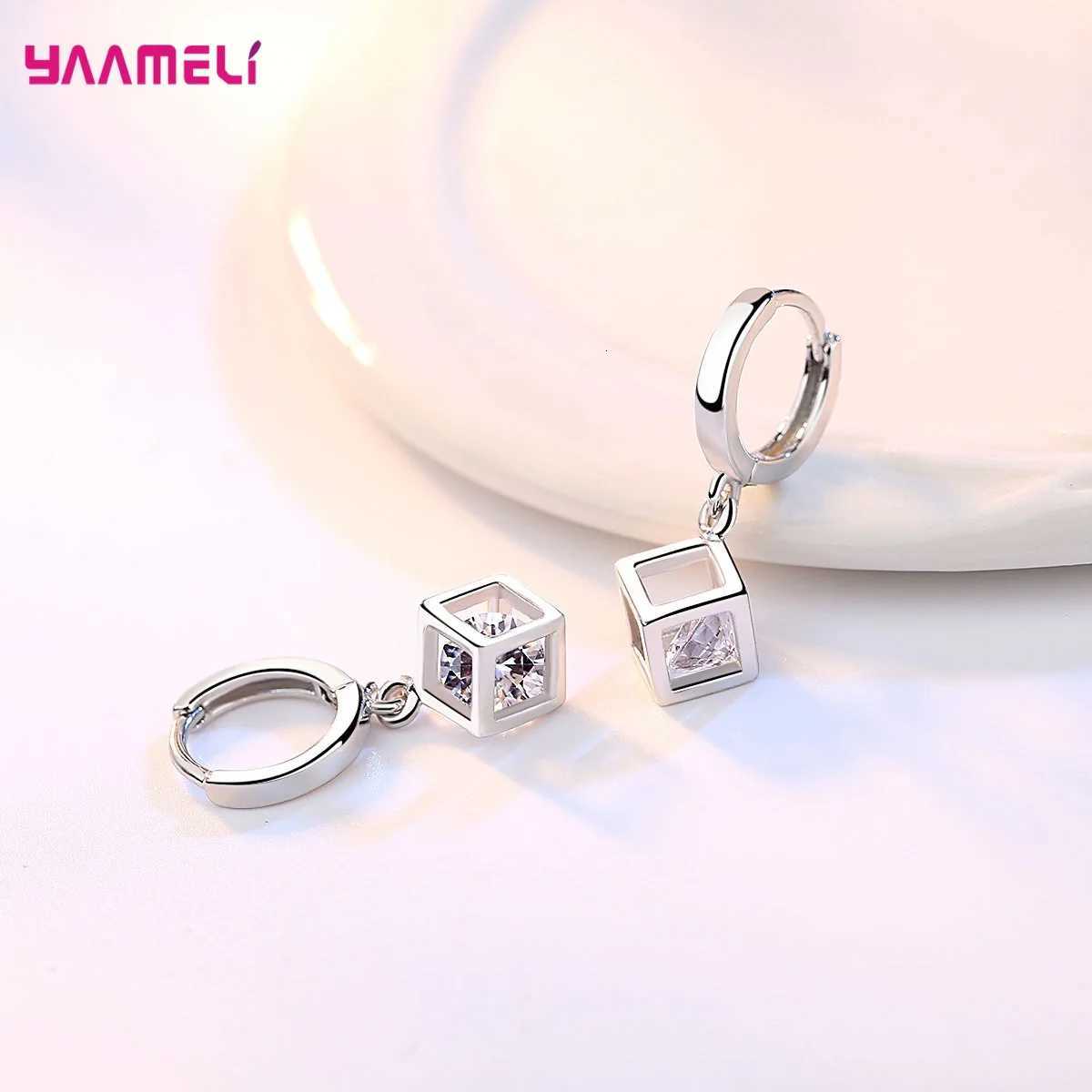 Top Sale Real Pure 925 Sterling Silver Jewelry Gift Set Cube Cubic Zircon Necklace/Earrings/Ring for Wedding Engagement H260307 - view 6