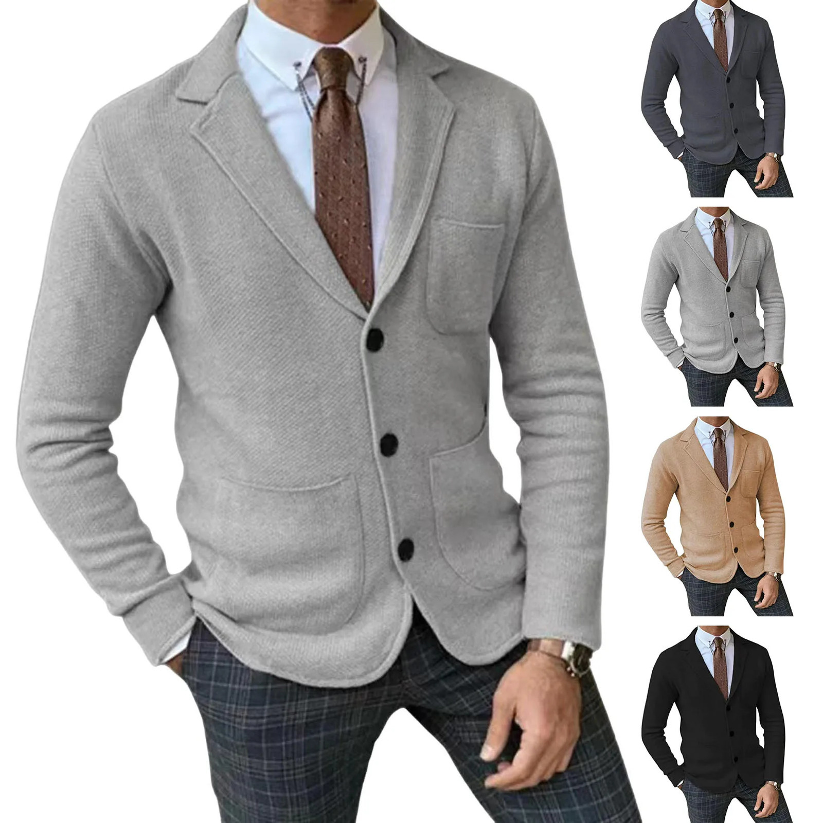 Casual Men Blazers Solid Color Lapel Long Sleeve Single-Breasted Suit Coat Business Outerwear Suit Jacket With Pockets 260306