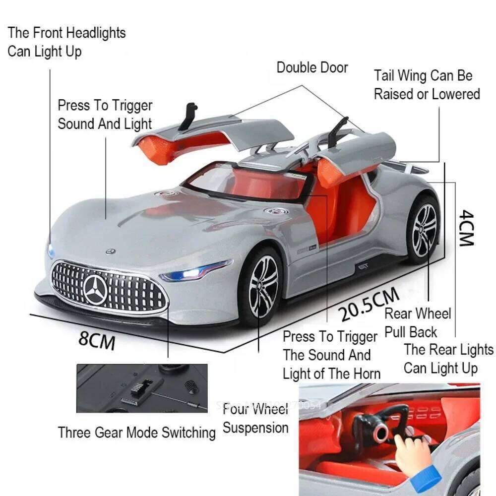 1:24 SLS Vision GT Diecast Alloy Model Miniature Car Toys Sound Light Pull Back Doors Opened Sports Cars Collectibles Child Gift Z260306