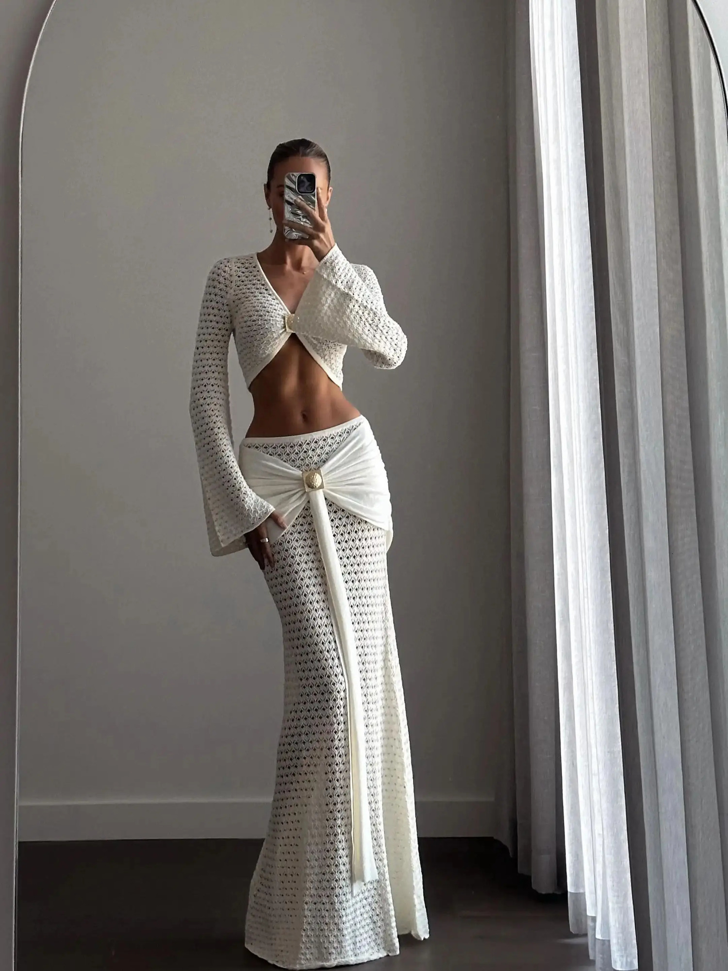 Sexy Soild 3 Pcs Bikini With Cover Up Knit Halter Set Summer Women White Tube Top with Skirt Suit Female 260306