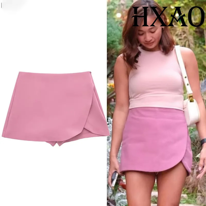 HXAO Womens Skort High Waist Brown Skirt Pants Stylish Summer Pink Black Mini Skirt Shorts Asymmetric Casual Off White Skort 260228
