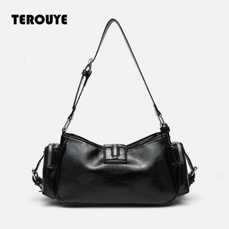 Women's Y2k Punk Vintage Shoulder Purse PU Leather Gothic Rivet Handbag Waist Bag Luxury Black Cross Body Bags With Spikes TEROUYE