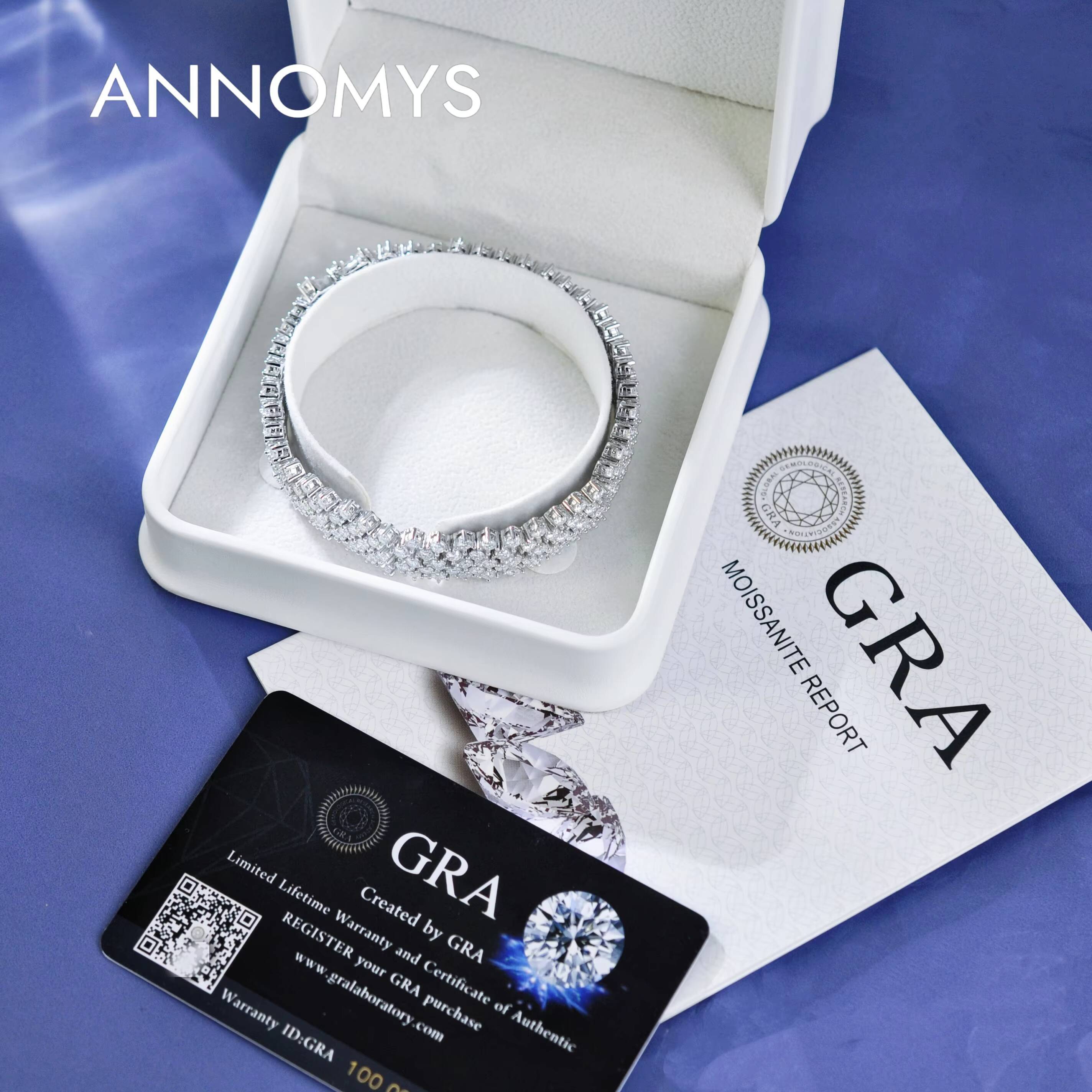 Hip Hop Chain 925 Sterling Silver Moissanite Tennis Bracelet Bangles Rhodium Plated Dazzling Round Brilliant Cut 25mm GRA Gift