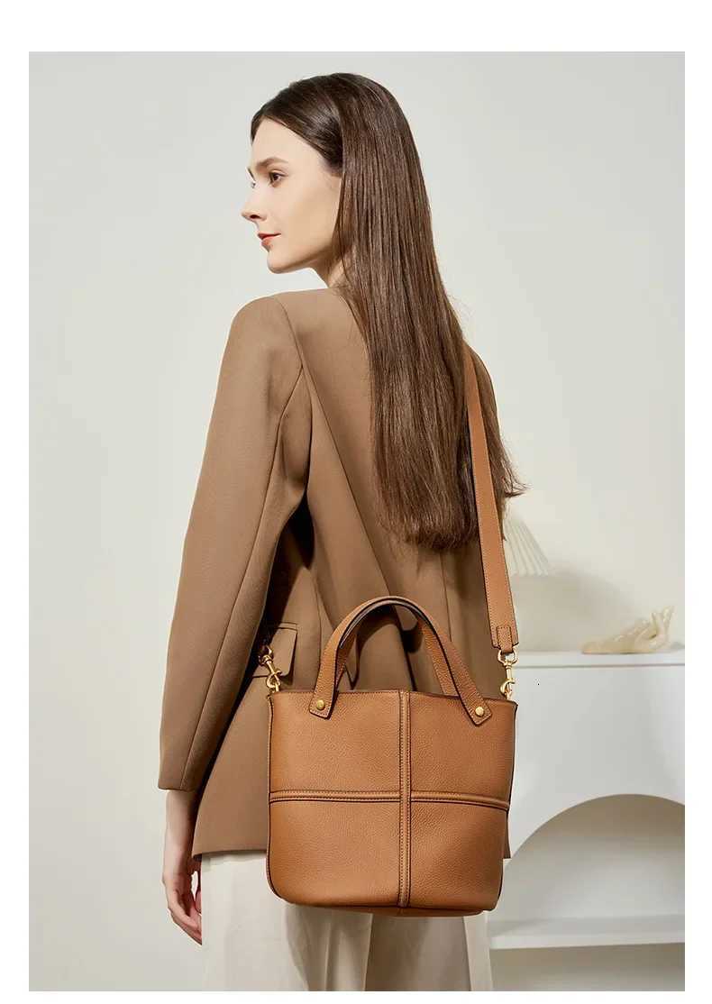 Women Bucket shoulder bag design Cowhide ladies handbags and purses genuine leather Tote Bags female messenger Bag Bolsas H260306