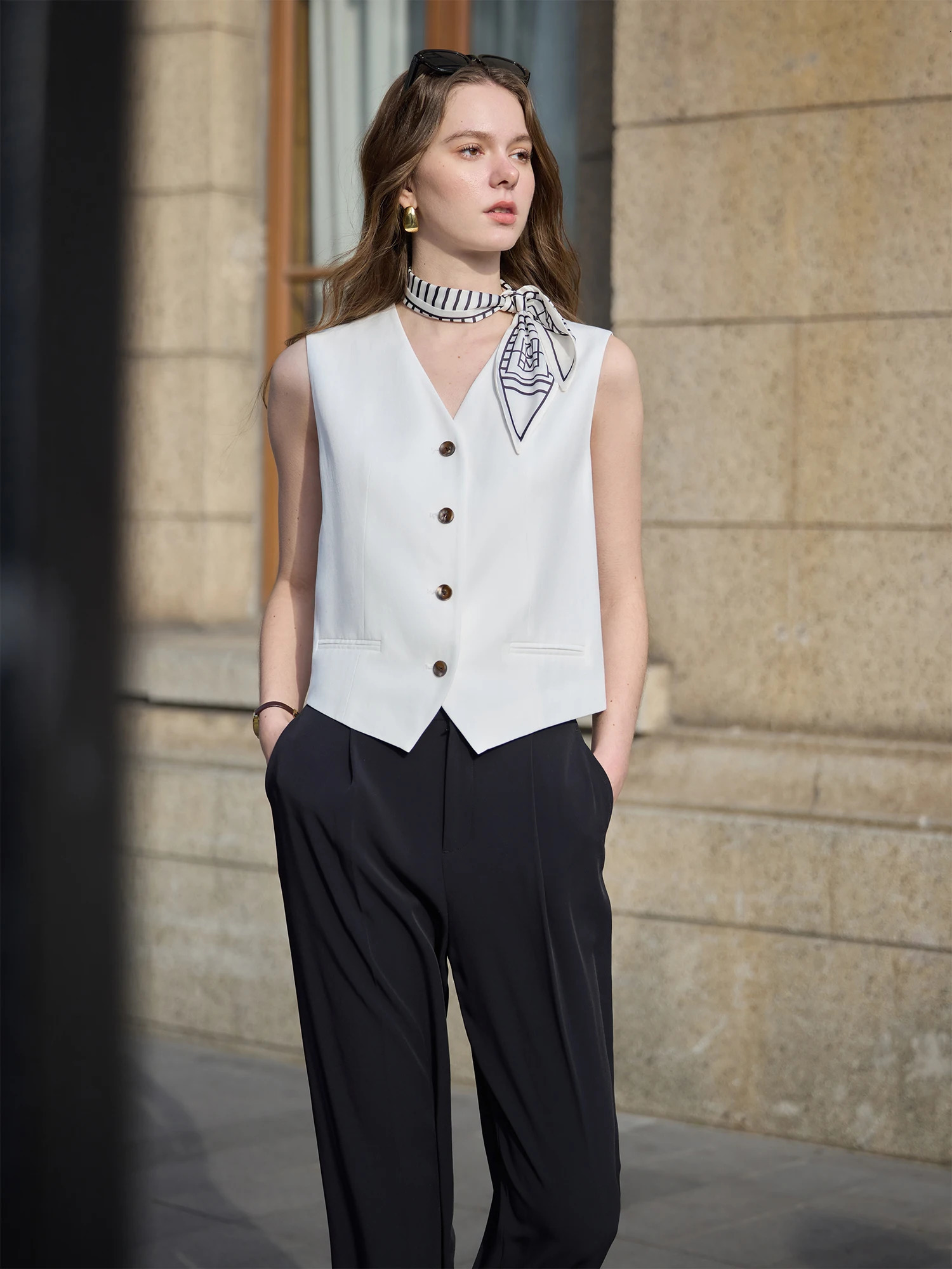 FSLE Summer Old Money Vest WideLeg Pants Set Vintage Tailored TwoPiece Adjustable Waist Eco Linen for Boardroom to Brunch 260306