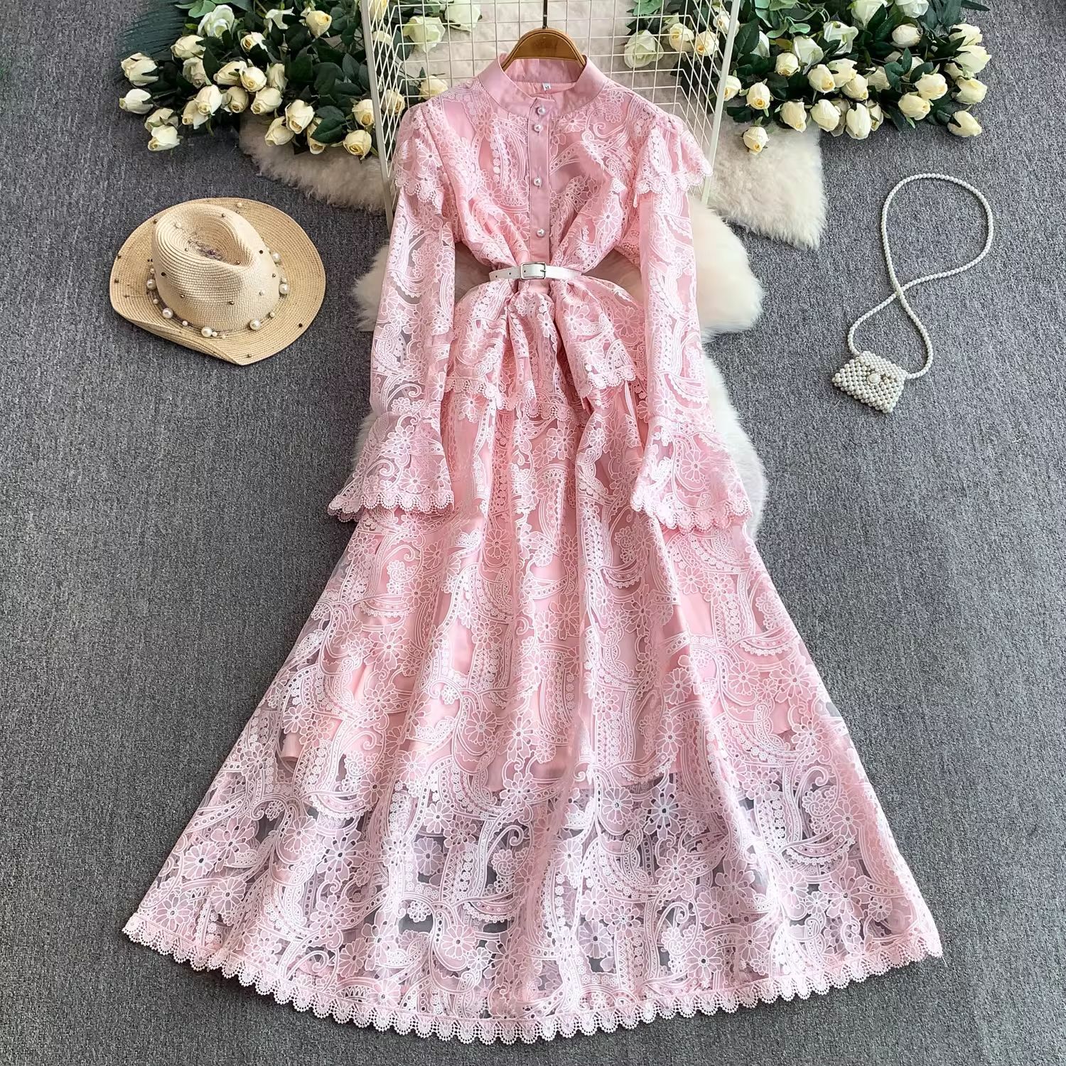 French Style Elegant And Dignified Wedding Dress For Women With High-end Feel Fairy-like Lace Waist-cinching Elegant Bell Sleeves Long Dress