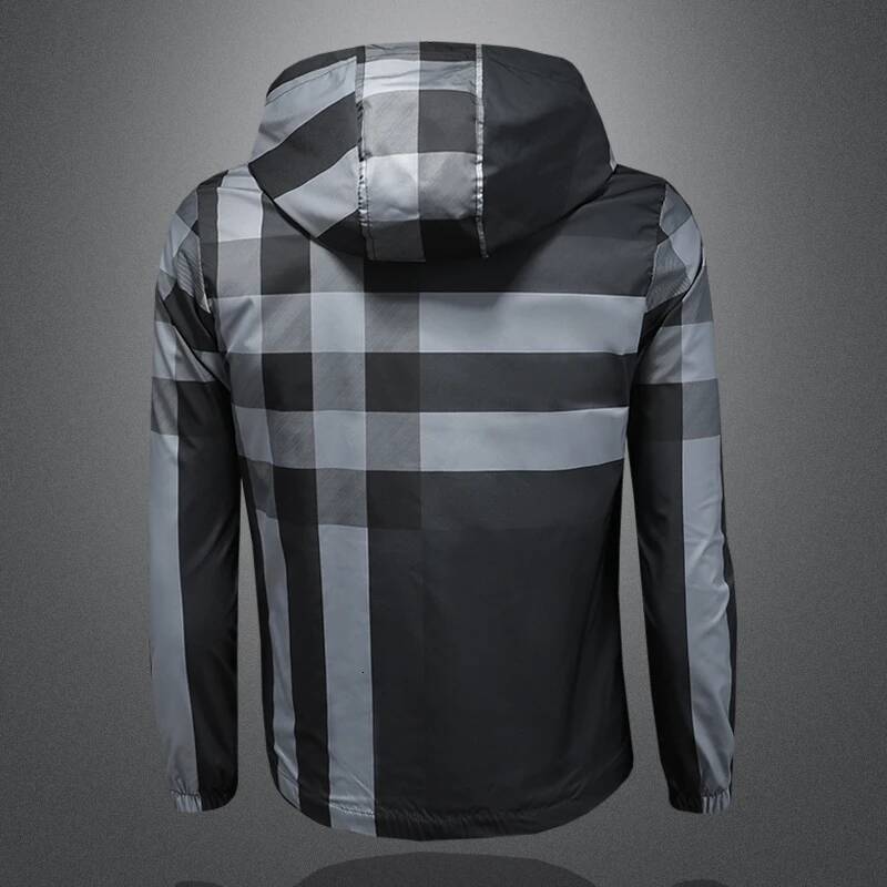 Minglu Plaid Printed Zipper Men's Jackets Luxury Spring Auutmn Hooed Casual Male Coats Long Sleeve Man Overcoats Plus Size 5XL