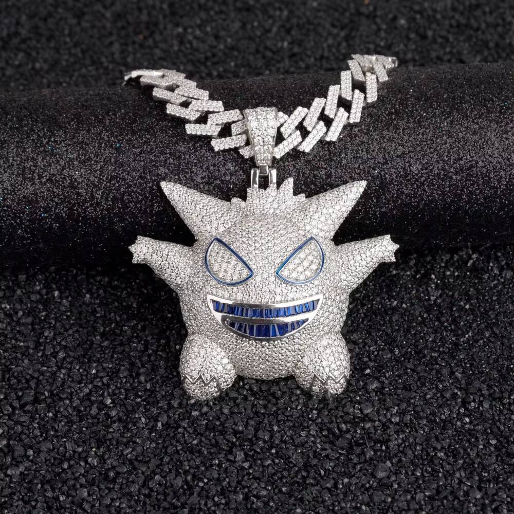 Hip Hop Vintage Sterling Silver Moissanite Charm Pendant Necklace
