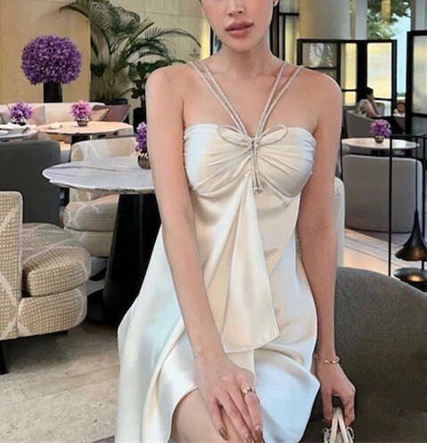 2026 summer A1 fashion brand elegant and sexy rhinestone decoration backless strapless satin luxurious eye-catching dress