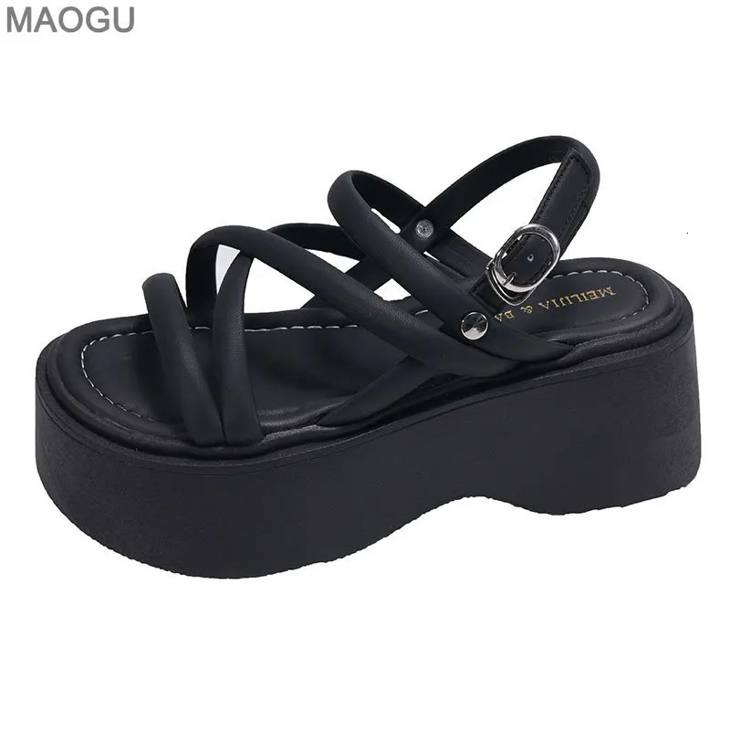 Black Wedge Sandals Women Platform Shoes Black Belt High Heels Gladiator Chunky Heeled Summer Wedges Zapatos De Mujer 260306