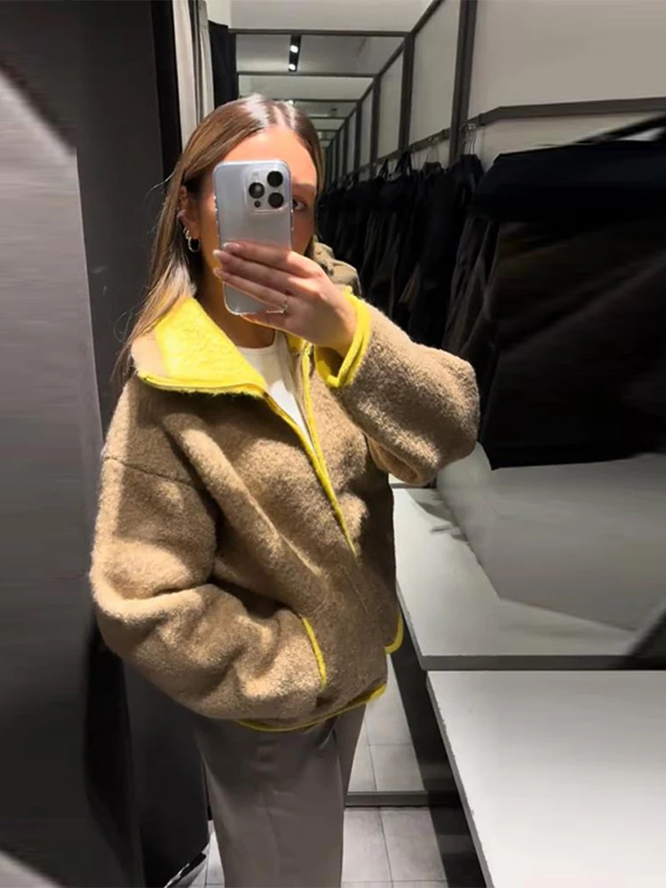 2026 Spring Contrast Knitted Cardigan Jackets For Women Elegant Long Sleeve Pockets Zipper Sweater Street Lady Chic Outwear 260305