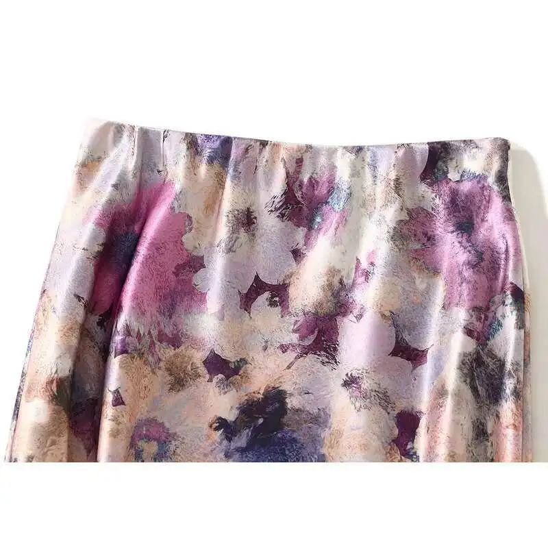 In Women Spring Summer Floral Print Satin Long Skirts 2026 Trendy High Waist Elegant Faldas 260306