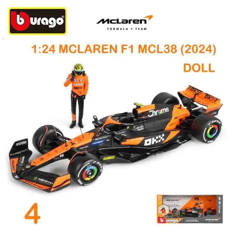 Bburago 1:24 Mclaren MCL38 #81#4 Miami Grand Prix 2024 Racing Formula Car Static Diecast with Figure Alloy Model Z260306