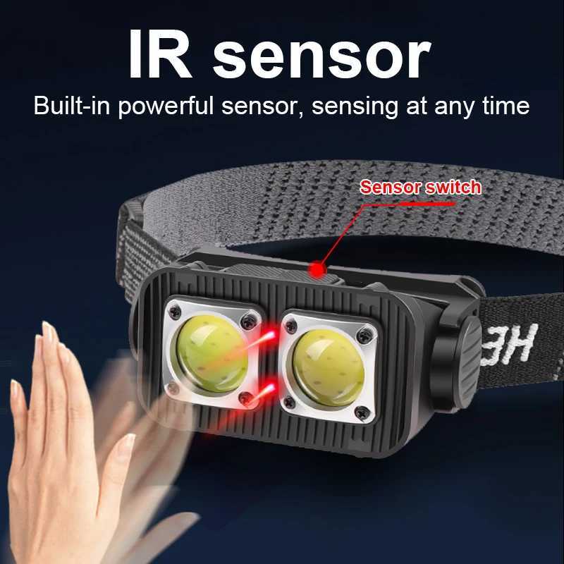 Portable Strong Light Sensor Head Flashlight White/Red Light Rechargeable Waterproof Headlight Led Head Lantern Fishing Camping H260307