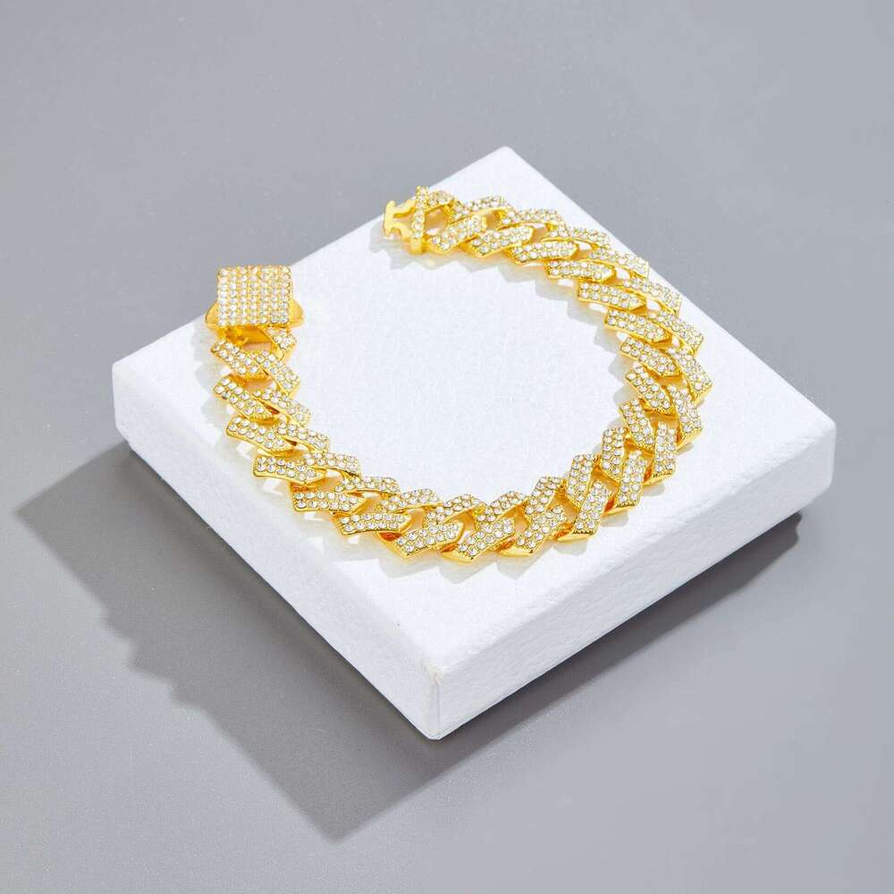 Hip-hop Cuban chain 15mm fashion high-quality alloy rhinestone necklace hip-hop jewelry direct from the factory