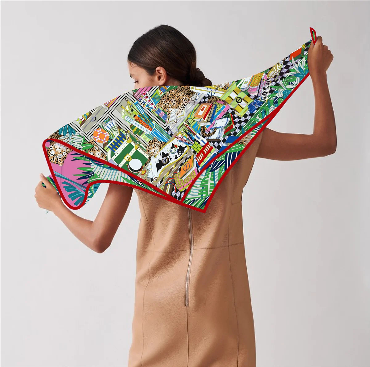 90cm Bookshelf Leopard Square Scarf Women Twill Silk Scarf Shawl Hijab Bandana Foulard Neckerchief Head Scarf 260302