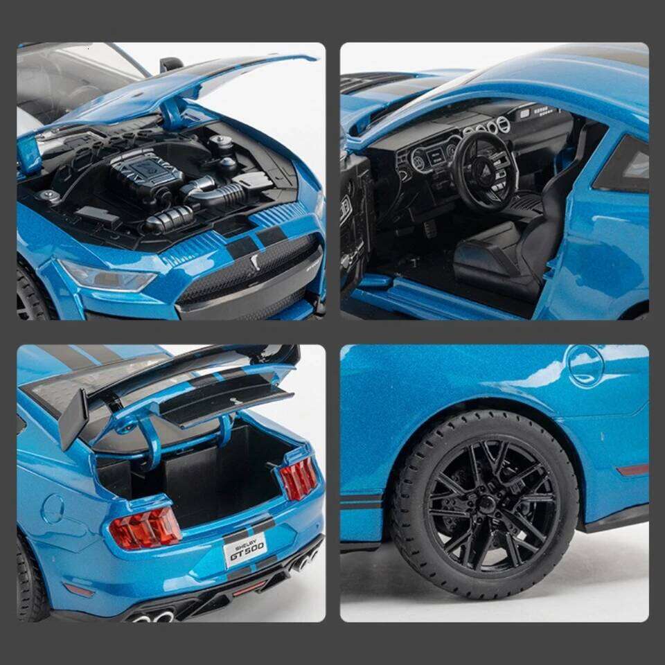 Large 1:18 Ford Mustang GT500 Miniatures Alloy Diecast Metal Vehicle Model Desk Desktop Collection Decorative Hobby Ornaments Z260306