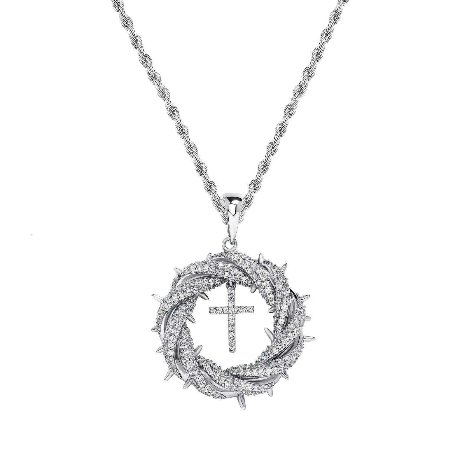 Creative Flower Twist Cross Micro-Inlaid Gold-plated Copper Zircon Necklace Trendy European Personalized Hip-Hop Pendant