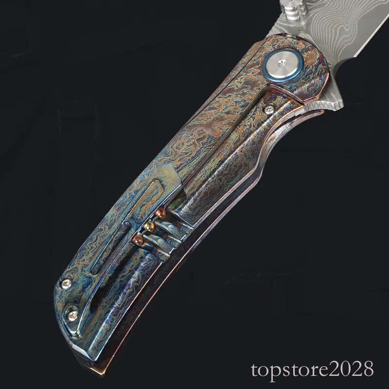 pocket knife High End 8875 Flipper Folding Knife VG10 Damascus Steel Blade Anodic treatment TC4 Titanium Alloy Handle Ball Bearing EDC Pocket knives