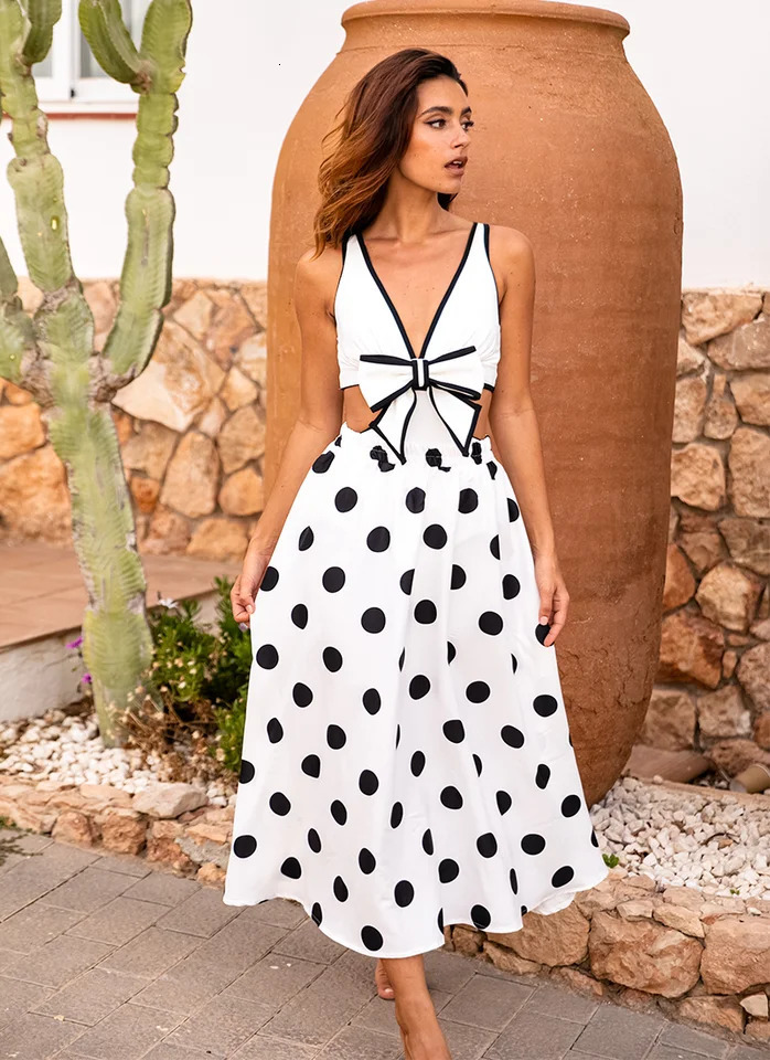 FLAXMAKER 3D Black and White Bowtie Decor One Piece Swimsuit Skirt Summer Swimwear Women Beachwear 260306