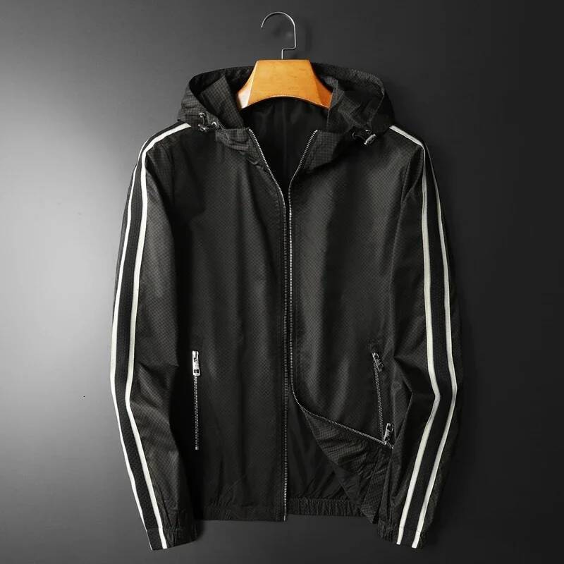 Minglu Hooded Spring Zipper Men's Jackets Luxury Plaid Printed Solid Color Long Sleeve Man Outerwear Autumn Male Coats