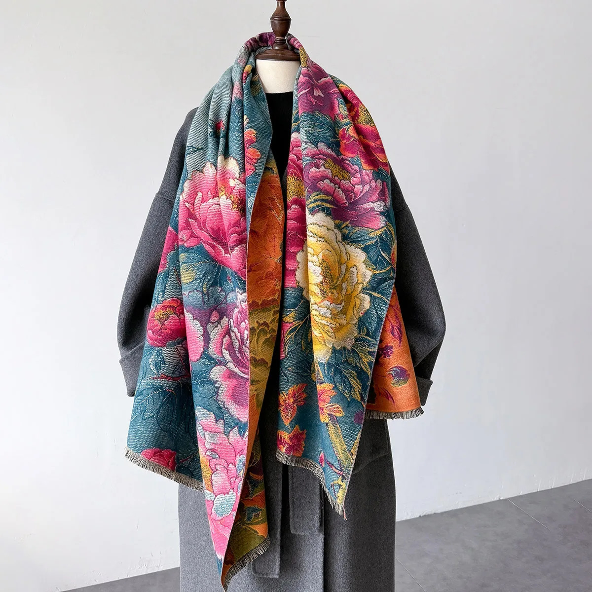 Warm Cashmere Scarf Women Shawl Floral Print Wraps Thick Blanket Winter Bufanda Pashmina Female Travel Poncho Stoles 260302