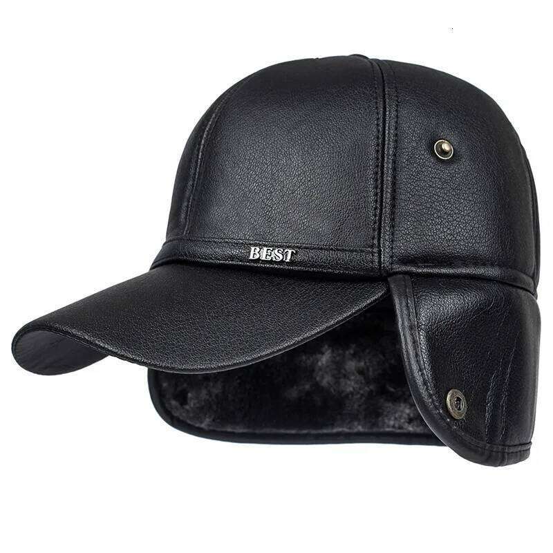 New Men's Imitation Leather Baseball Fashion Ear Protection Cap, Winter Outdoor Warm Hat, Elderly Hat Y260304