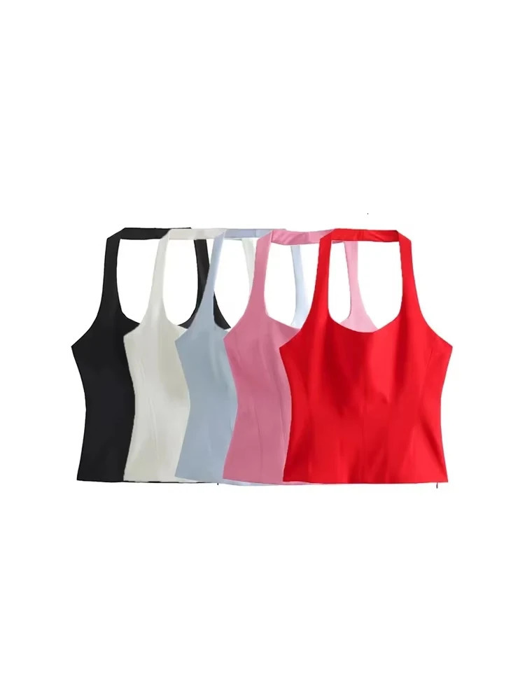 Womens Backless Halter Fitted Tank Tops Female Camis O Neck Side Zipper Sexy Fashion 260306