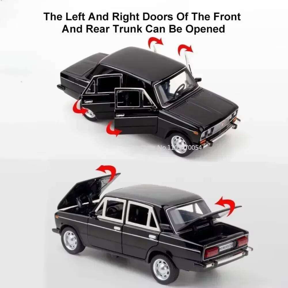 1:24 LADA 2106 M3 Model Toys Diecast Alloy Car 6 Doors Opened Sound Light Pull Back Rubber Tires Miniature Vehices Collect Gifts Z260306