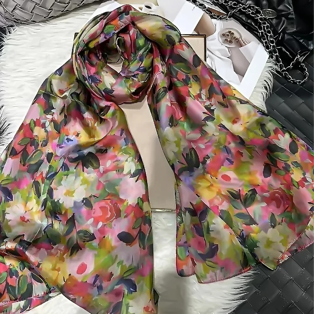 Orange Blue Winter Women Pure Silk Scarf Shawl Spring Fall Fashion Large Elegant Classical Long Scarves Wraps Printed 180110cm 260302