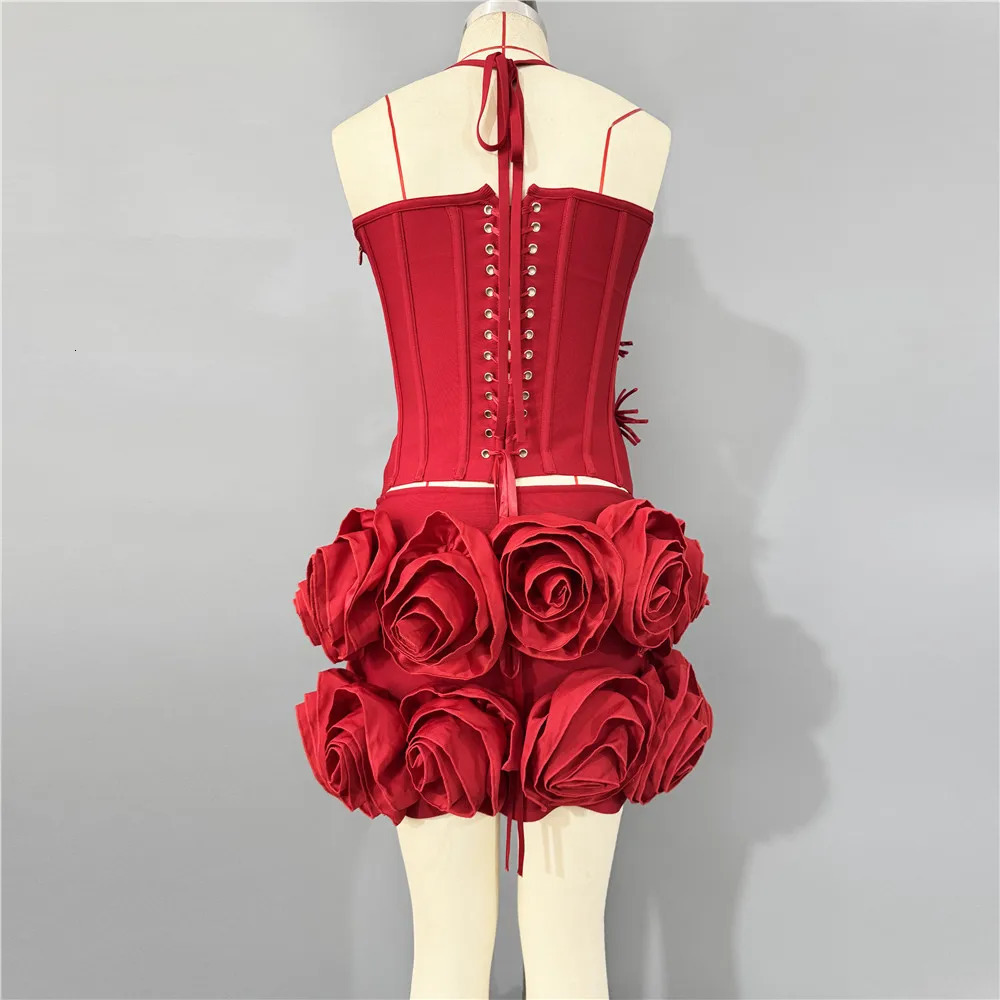 Arrival Fashion Flowers Women Sexy Halter Tops Mini Skirt Bandage Sets Bodycon Two Pieces 260306
