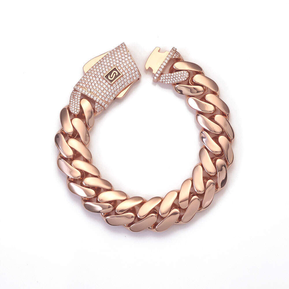 European and American Hip-Hop Cross-Border 14K Gold Smooth Cuban Chain High-Quality Trendy Men's Bracelet Personalized Jewelry Customization