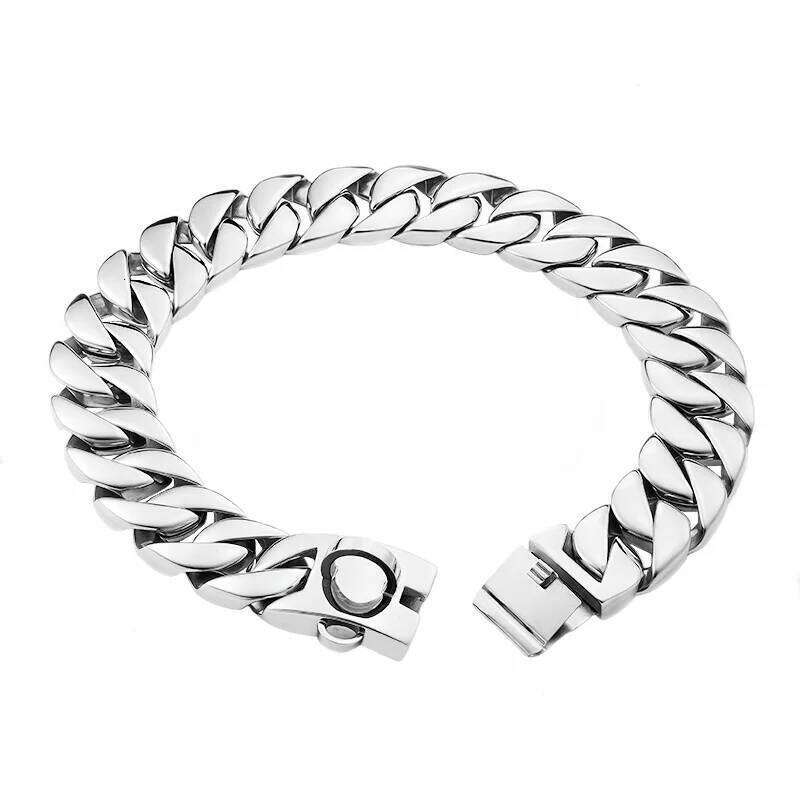 Gold Large Collar 32Mm Stainless Steel Metal Pet Choker For Labrador Rottweiler Cane Corso American Bully Dog Accessories Bamubi