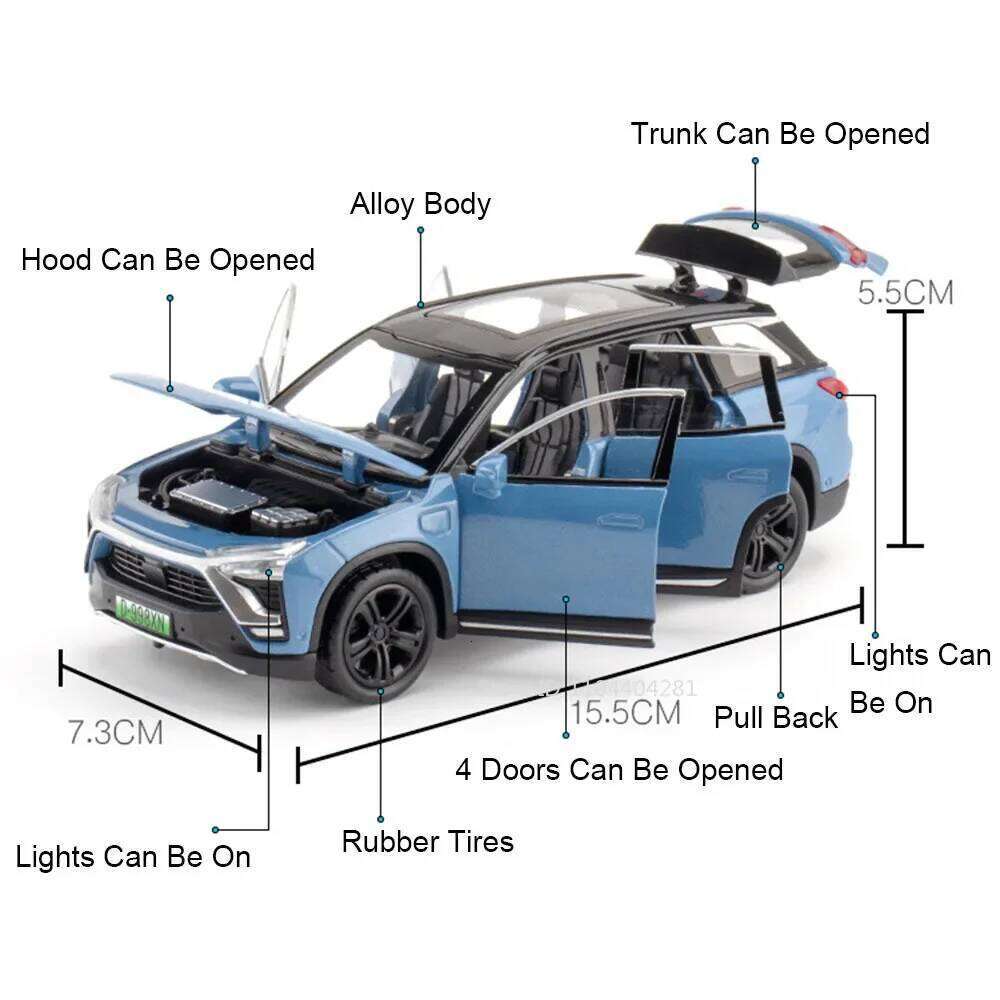 1:32 NIO ES8 ONE Miniature Cars Diecast Alloy Models Toys Doors Opened Sound Light Pull Back Vehices Collect Ornaments Kids Gift Z260306