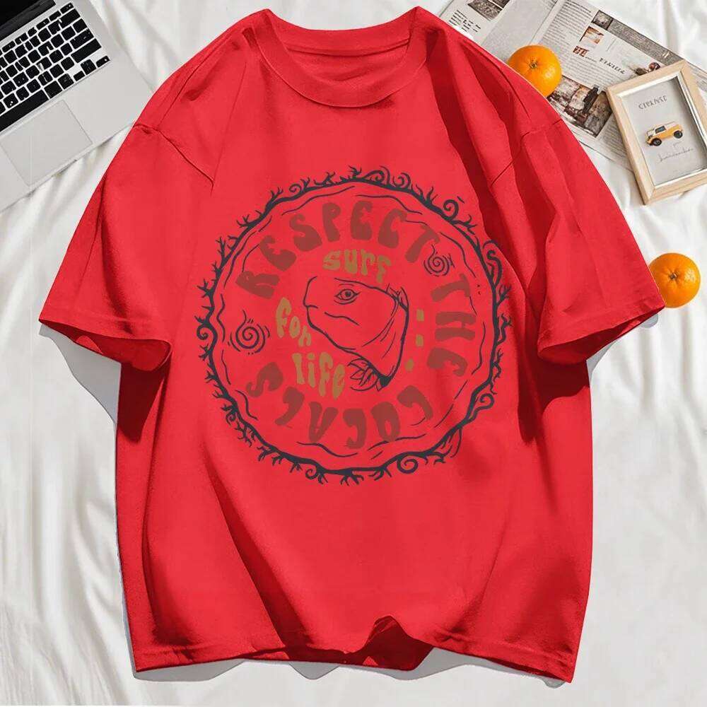 Respect The Locals Surf for Life Print Basics T Shirt Women Hip Hop Tee Shirts O-Neck Casual Short Sleeve Loose Soft Y2K Top XJ260306