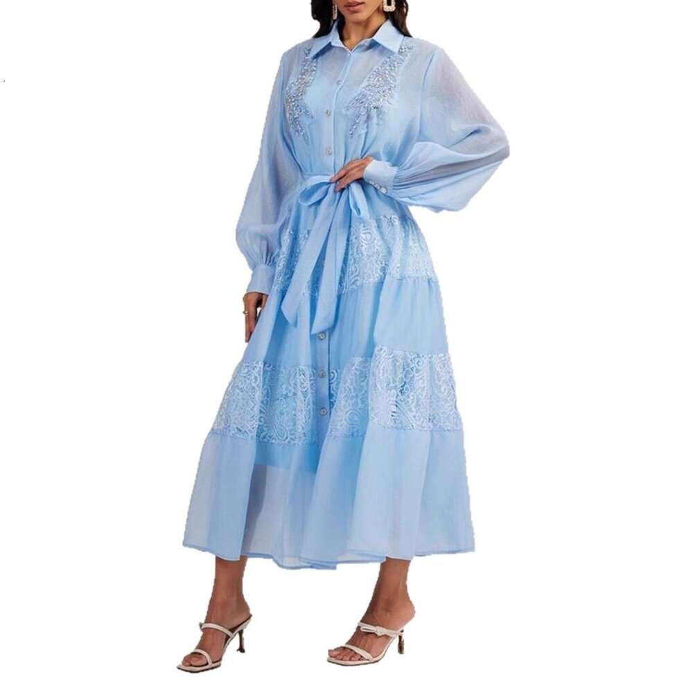 2026 Spring and Autumn Women's European and American Minority Ladies' a3 Style Bead Embroidery Lace Splicing Loose Long Shirt Dress