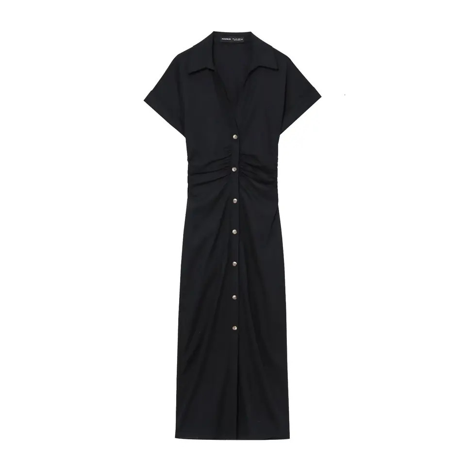ETJ SpringSummer Womens elegant holiday style refreshing and comfortable short-sleeved V-neck MIDI dress 260306