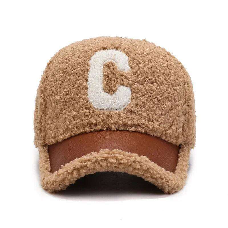 Female Autumn Winter Letter Embroidered Lamb Wool Baseball Cap Outdoor Leisure Teddy Warm And Cold Proof Duck Tongue Hat Y260304