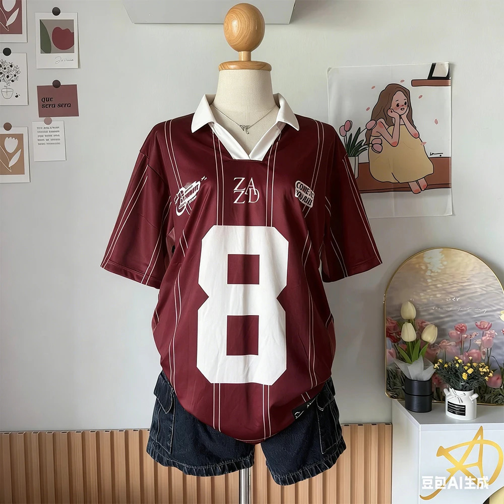 Summer Womens No8 Oversized Short sleeved Tshirt Street Y2K Fashion Leisure Sports Jersey Men Letter Printed Polo Shirt 260228