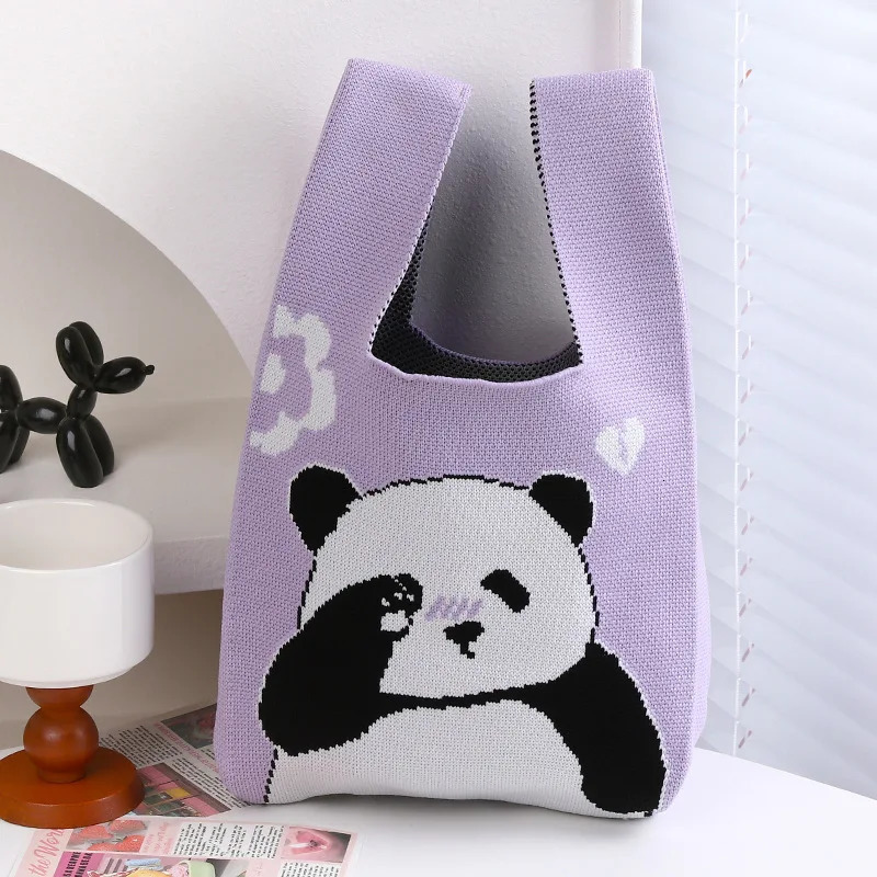 UNTIOR Cute Panda Knitted Bag Spring Stylish Mini Casual Wristlet Student Reusable Tote Suitable for Daily Outdoor Use 260307