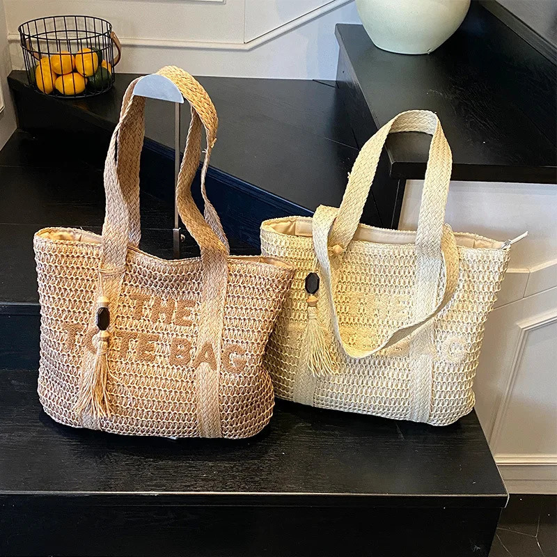 French style large capacity woven straw woven bag for women beach vacation shoulder bag casual commuting tote bag 260303