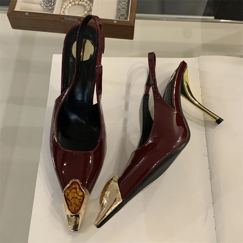 Eilyken Street Style Inlay Diamonds Woman Pumps Sandals Elegant Sexy Thin Heels Pointed Toe Banquet Prom Slingbacks Shoes 260306